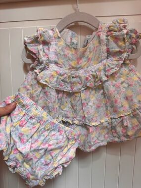 Janie and Jack Easter Pastel Floral Dress with Ruffle Trim